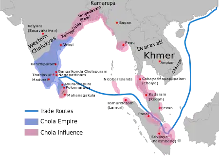 Chola's empire and influence at the height of its power (c. 1050)