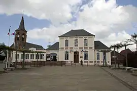 The town hall and church of Rang-du-Fliers