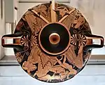 Red-figure kylix (Classical); c. 480 BC; ceramic; height: 12.7 cm, diameter: 27.2 cm; Kimbell Art Museum (Fort Worth, Texas, US)