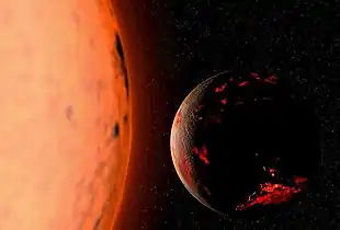 Burnt, overcooked Earth approaching the giant Sun. Surfaces started to form lava.