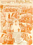 A collage poster made in the 1950s with pictures of the band members playing their instruments.