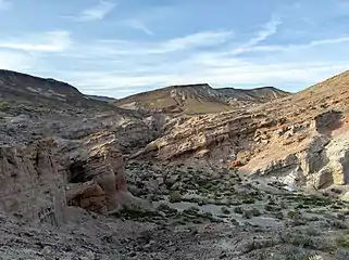 A rocky valley shaped by uplift and erosion.