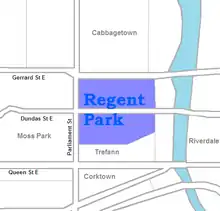 Location of Regent Park within Toronto