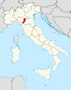 Map highlighting the location of the province of Reggio Emilia in Italy