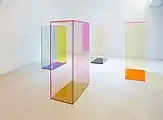 "Lightcatcher" (2017), fluorescent acrylic glass, 4-part installation, each 160 x 90 x 50 cm