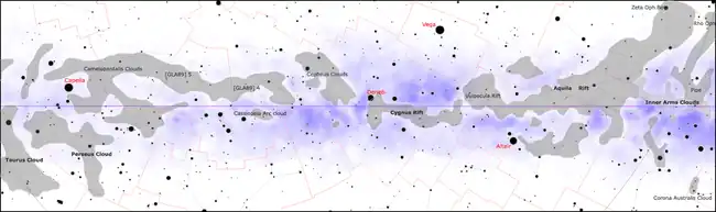 Main dark nebulae of the Solar apex half of the galactic plane.