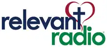 The text "Relevant radio" with the t as a cross with a heart behind it