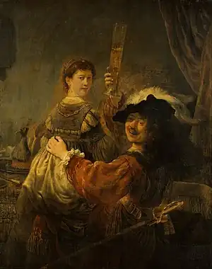 The Prodigal Son in the Tavern portrays two people identified as Rembrandt and his wife Saskia by Rembrandt van Rijn (c. 1635)