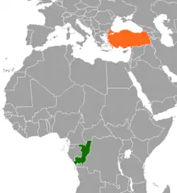 Map indicating locations of Republic of the Congo and Turkey