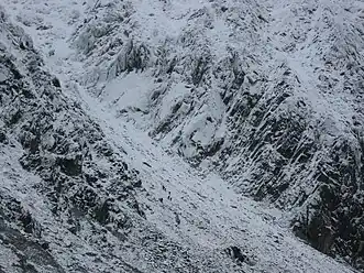 Hikers going up the north face of the Retezat Peak.