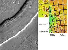 Reull Vallis with lineated floor deposits, as seen by THEMIS. Image located in Hellas quadrangle. Click on image to see relationship to other features.