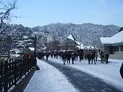 The Ridge, Shimla, covered in snow as seen from 'Scandal Point'.