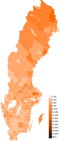 Map results for the Left Party (V)