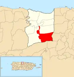 Location of Río Arriba Saliente within the municipality of Manatí shown in red