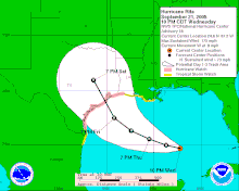 Map showing the forecast path of Rita