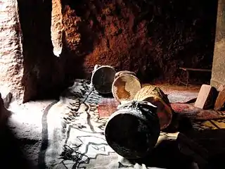 Ritual drums in a side track of Bete Giyorgis