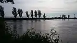 The confluence of the River Aire and River Ouse. The Aire emerges from the left.