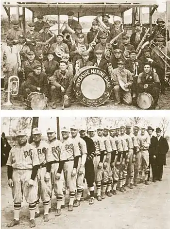 Riverside Company Town Band and Baseball team in 1918