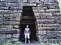 Intact Roaring Run Furnace. Note person for Scale. These colonial furnaces were huge