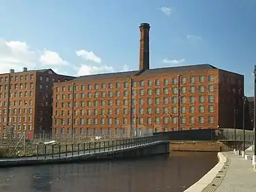 British industrial architecture: Murrays' Mills (for cotton) on the Rochdale Canal, Manchester, begun in 1797, and then forming the longest mill range in the world