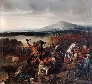 Painting of mounted battle