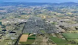 Rolleston from the air looking north-east to Christchurch