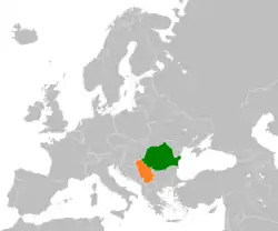 Map indicating locations of Romania and Serbia