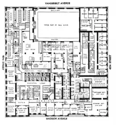 Floor plan of the Roosevelt Hotel's second story