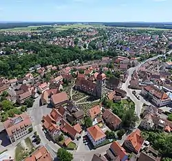 Town center of Roßtal with the Church of Saint Lawrence