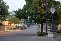 Looking down St Laurent Ave; Rotary Clock in the foreground