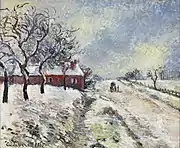 Route Enneigée avec maison, environs d'Éragny, 1885