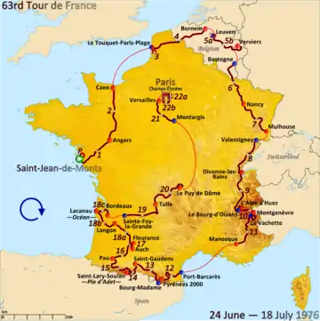 Route of the 1976 Tour de France