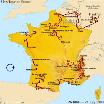 Route of the 1980 Tour de France