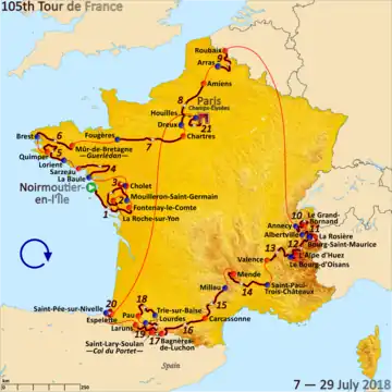 Route of the 2018 Tour de France