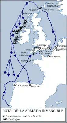 Navigation of the Spanish Armada, 1588.