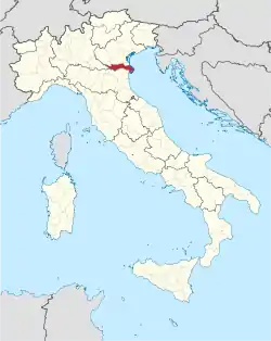 Map highlighting the location of the province of Rovigo in Italy