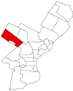 Map of Philadelphia County, Pennsylvania highlighting Roxborough Township prior to the Act of Consolidation, 1854