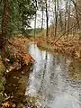 The source of the Royal River at Sabbathday Lake in New Gloucester, Maine, looking south towards the lake