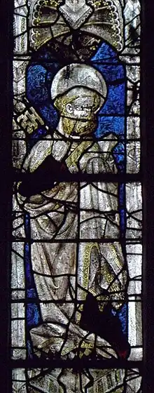 Photo of a stained glass lancet depicting Saint Peter