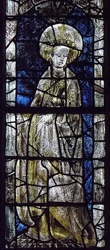 Photo of a stained glass window depicting Saint Catherine of Alexandria