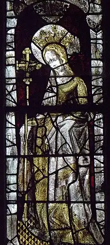 Photograph of a stained-glass lancet depicting Saint Margaret of Antioch or Saint Helen