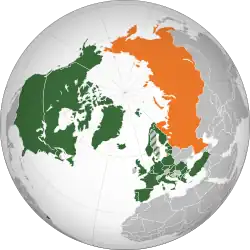 Map indicating locations of NATO and Russia