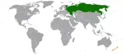 Map indicating locations of Russia and New Zealand