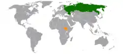 Map indicating locations of Russia and South Sudan