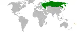 Map indicating locations of Russia and Tonga