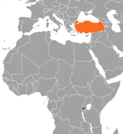 Map indicating locations of Rwanda and Turkey