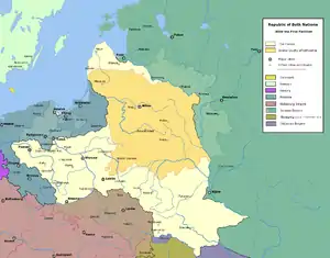 Political map of the border changes due to the First Partition of Poland