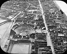 Pompeii, Italy. Bird's eye view of the large and small theatres, Pompeii. Brooklyn Museum Archives, Goodyear Archival Collection