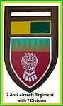 SADF 7 Division 7 Light Anti aircraft Regiment Flash. This regiment with Regiment Vaalriver(35mm) and 6 Light Anti-Aircraft Regiment(20mm) provided Divisional anti-aircraft support.