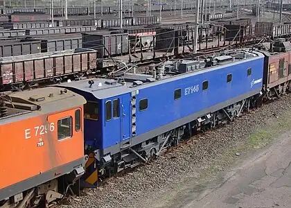 No. E7145 in Spoornet blue livery with outline numbers at Richards Bay, KwaZulu-Natal, 14 August 2007